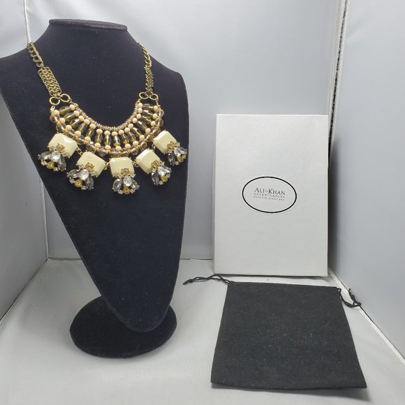 Ali Khan layered bead necklace antique gold chain with rhinestone and glass bead - Picture 2 of 6